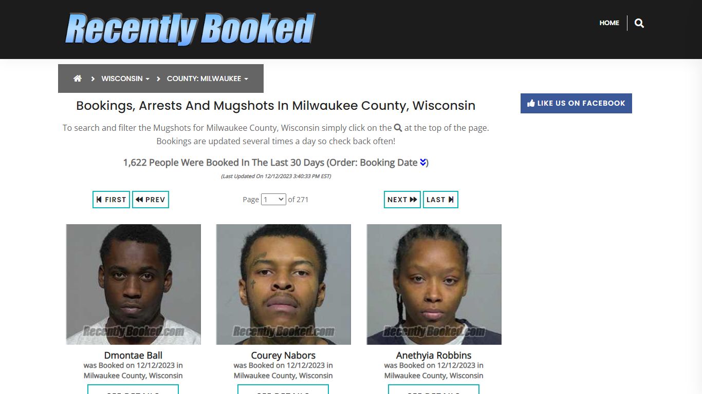 Bookings, Arrests and Mugshots in Milwaukee County, Wisconsin